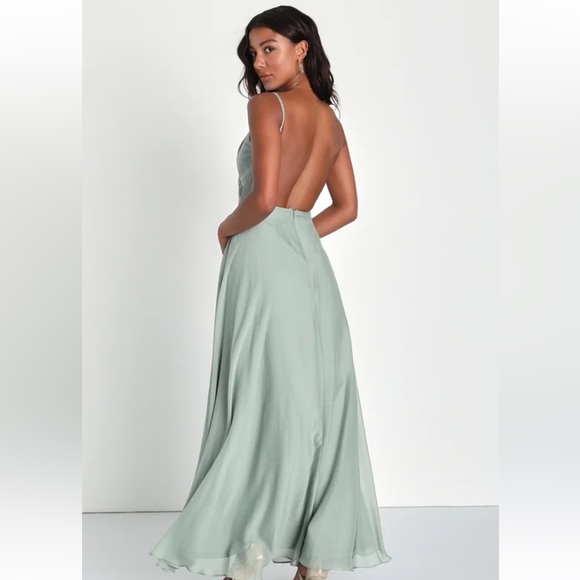 Dreamy Destiny Sage Green Pleated Backless Maxi Dress - Picture 3 of 5